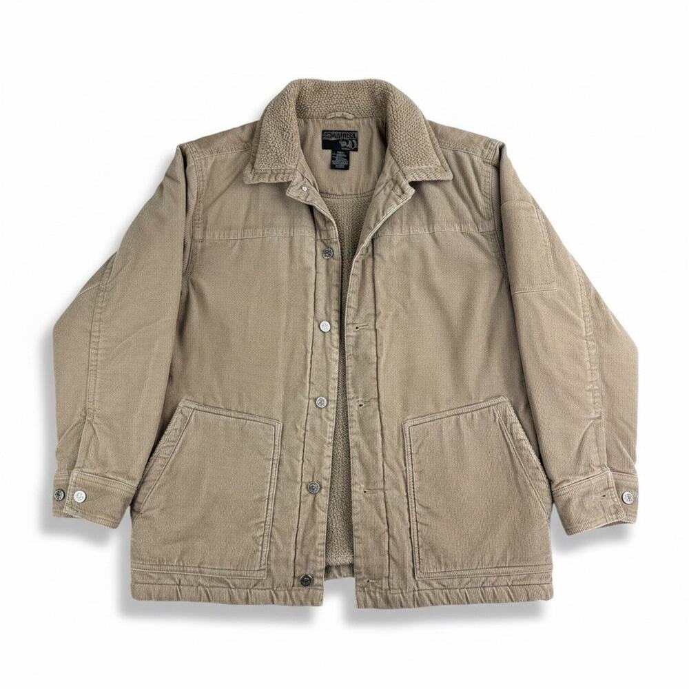 Bullhead Mens M Sherpa Lined Corduroy Chore Jacket Tan Snap Front Work Coat